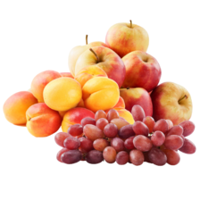 Rode pitloze druiven, 
abrikozen schaal à 500 gram 
of zoete handappelen 
zak à 1 kilo